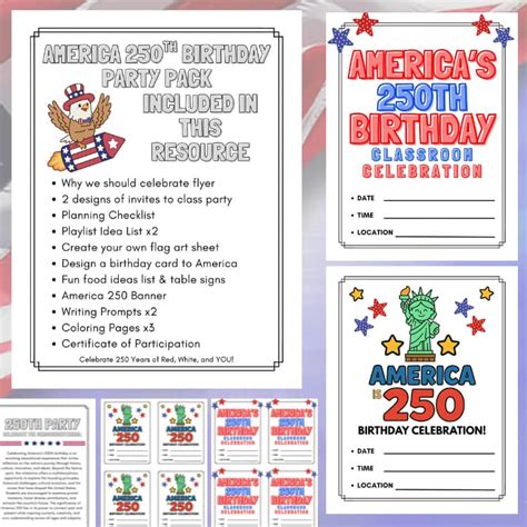 America 250 Party Pack With Classroom Activities Printables And Writing
