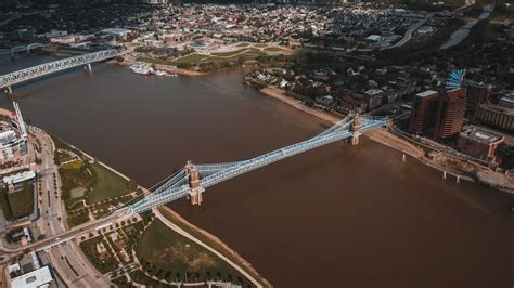 Drone view of bridge and city · Free Stock Photo