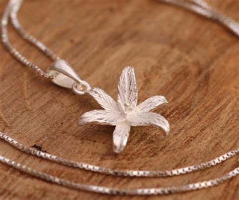 Sterling Silver Lily Necklace Sterling Silver Flower Necklace Silver