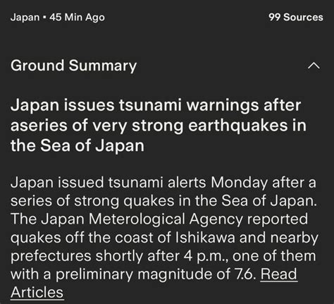 Japan 45 Min Ago 99 Sources Ground Summary Japan Issues Tsunami