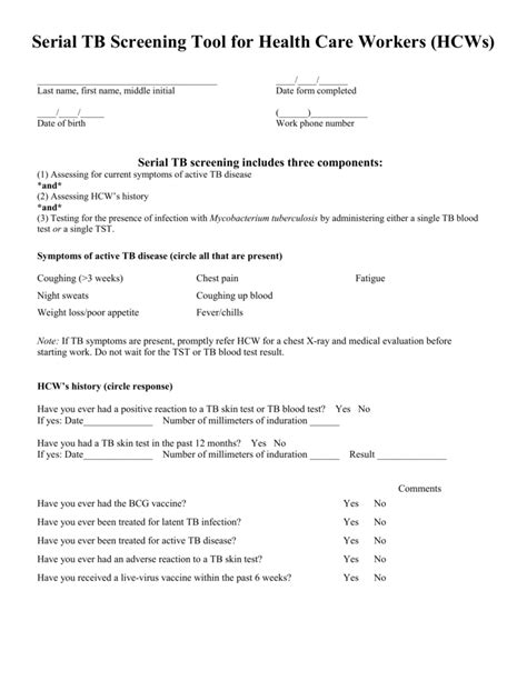 Serial Tb Screening Tool For Health Care Workers