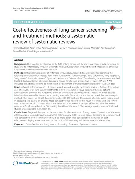 PDF Cost Effectiveness Of Lung Cancer Screening And Treatment Methods