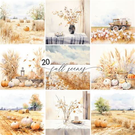 Watercolor Fall Background Clipart, Fall Background Scenes, Autumn Background, for Commercial ...