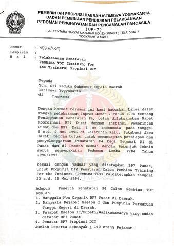 Surat Dari Kepala Bp Daerah Istimewa Yogyakarta Kepada Sri Paduka