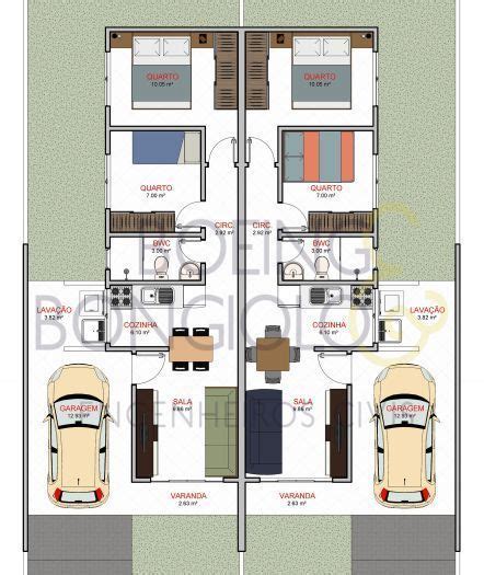 Planta de Casa Casa geminadas garagem para um automóvel