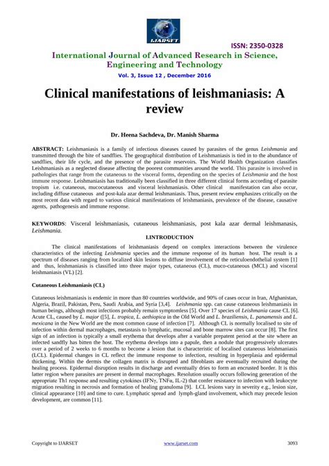 PDF Clinical Manifestations Of Leishmaniasis A Revie Pathologies