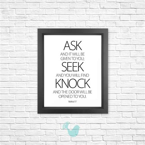 Matthew 7 7 ASK SEEK KNOCK Scripture Art Print Bible Verse Art