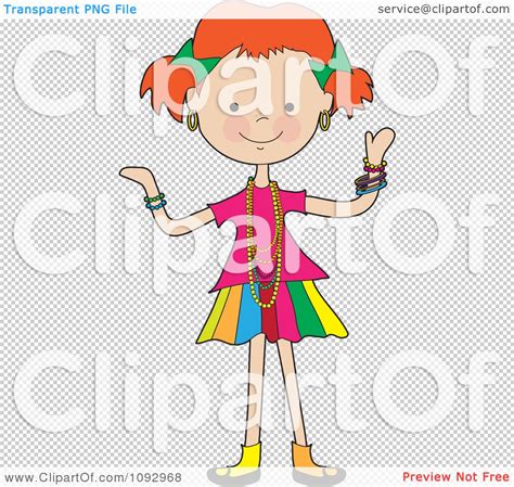 Clipart Happy Red Haired Girl Wearing A Lot Of Jewelery Royalty Free