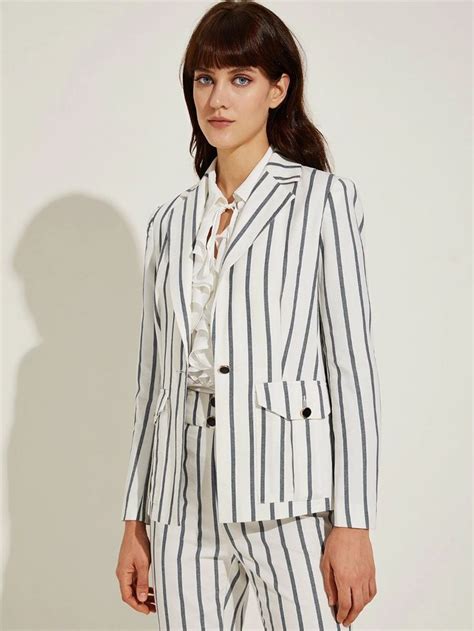 Premium Notched Collar Flap Pocket Striped Blazer Shein South Africa Blazers For Women Suits