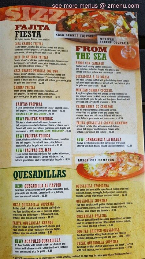 Menu At Casa Grande Mexican Grill And Bar Gas City