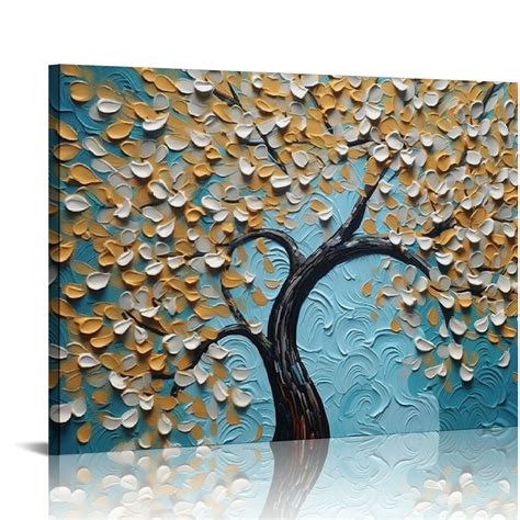 C04-GENYS -3D Abstract Art Paintings, On Canvas Golden Flower Tree ...