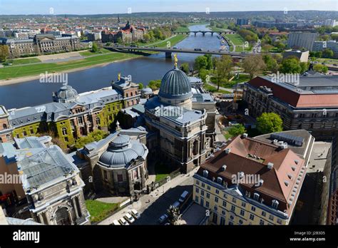 Aerial view of Dresden from the top of the reconstructed Frauenkirche ...