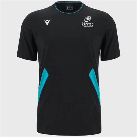 Macron Cardiff Rugby Short Sleeve Cotton T-shirt in Black & Aqua Blue – Rugbystuff.com