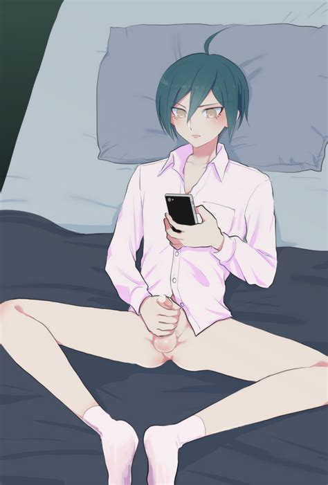 Rule 34 1boy Bbr Blue Hair Blush Color Colored Danganronpa Danganronpa V3 Hand On Penis