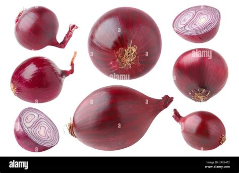 Collection Of Red Onions Isolated On White Background Stock Photo Alamy