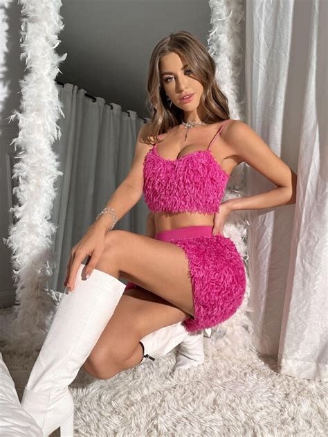 Shein Bae Fuzzy Cami Top And Bodycon Skirt Shein Usa