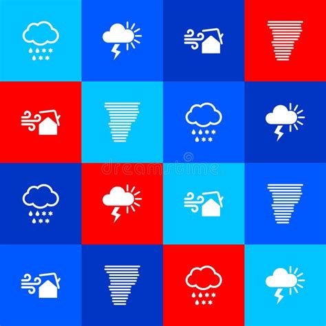 Storm Tornado Cloud Instellen Met Sneeuw En Blikseminslag En Pictogram