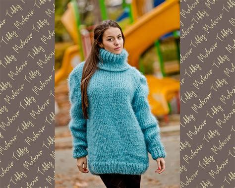 Chunky Mohair Sweaterhand Knit Women Pulloverbubble Long Etsy