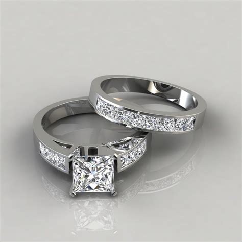 Moissanite Princess Cut Engagement Ring and Bridal Set