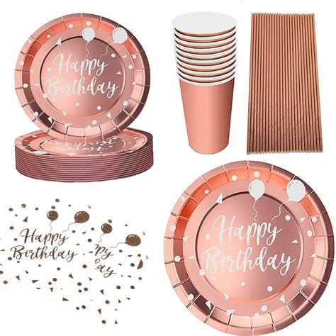 Vaisselle Jetable Anniversaire Pastel 130 Pièces Vaisselle Fête Rose