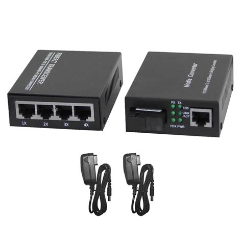 2Pcs Ethernet Fiber Optical Media Converter 10/100M SC Port 3km to RJ45
