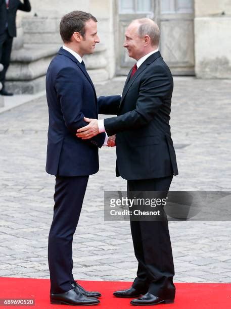 French President Emmanuel Macron Receives Russian President Vladimir