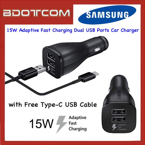 Samsung 15W Adaptive Fast Charging Dual USB Ports Car Charger With TYPE