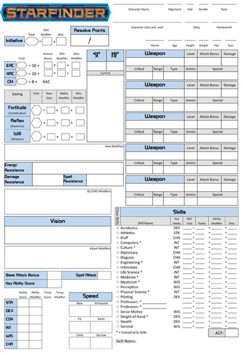 Starfinder Form Fillable Character Sheet Printable Forms Free Online