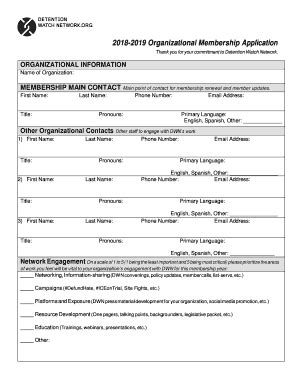 Fillable Online 2018 2019 Organizational Membership Application Fax