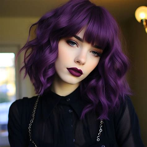 Short Straight Bob Wigs With Bangs Purple Bob Wigs For