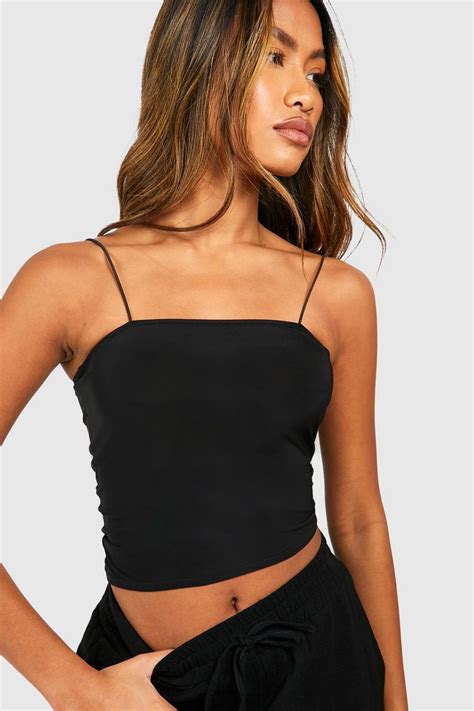 Womens Spaghetti Strap Slinky Longline Crop Top Boohoo Uk