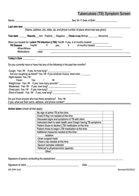 Tb Skin Test Form Printable