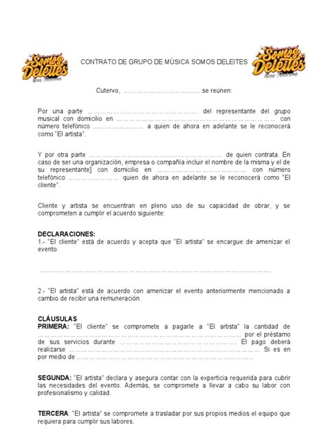 Contrato De Grupo De Música Somos Deleites Pdf