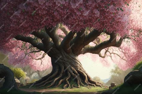 Premium AI Image | A painting of a tree with pink flowers and the words'pink tree'on it