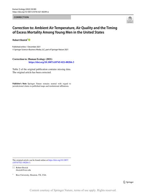 Correction To Ambient Air Temperature Air Quality And The Timing Of Excess Mortality Among