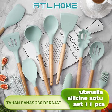 Jual RTL Sutil Silicone Set 12pcs Spatula Silikon Gagang Kayu Sodet