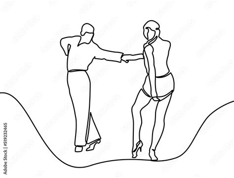 Continuous One Line Drawing Loving Couple Woman And Man Dancing Vector Illustration Single