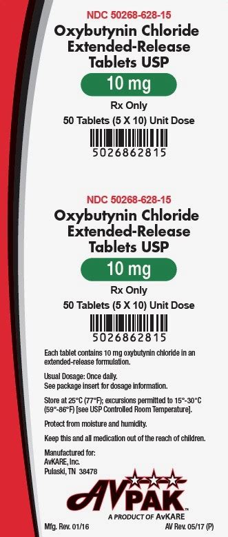 Oxybutynin Chloride Extended Release Avpak Fda Package Insert