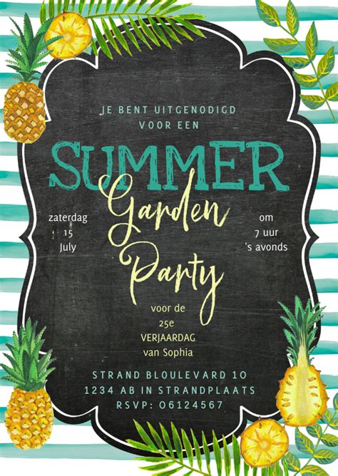 ZOMER Verjaardag Feest Ananas Uitnodigingen Kaartje2go