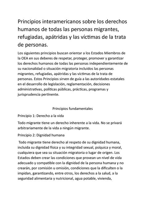 Derecho Migratorio Los Principios Principios Interamericanos Sobre