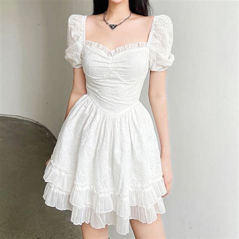 White Fairycore Dress Floral • Aesthetic Clothes Shop Mini Dress With