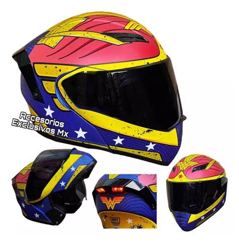 Casco Para Moto Abatible Modular Kov Wonder Woman Rojo Y Azul Mate