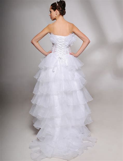 Attractive Strapless Ruched Bottom Satin Mini Wedding Dress Milanoo