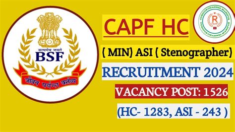 CAPF HC Min ASI Stenographer RECRUITMENT 2024 Starting Online