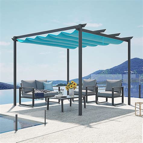 Patiorama 10’ X 10’ Outdoor Retractable Pergola With Sun Shade Canopy Dark Gray