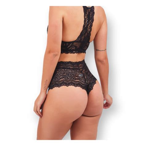 Moda Íntima de Luxo Descubra Nosso Conjunto de Renda Preta Lingerie