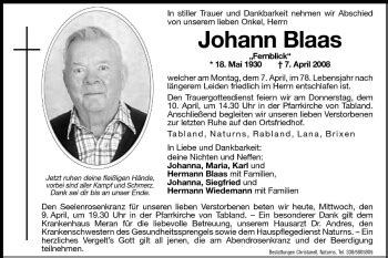 Traueranzeigen Von Johann Blaas Trauer Bz