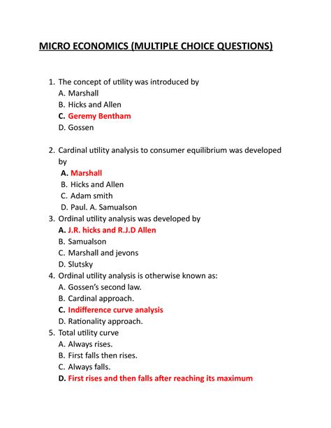 Micro Economics MCQ Useful MICRO ECONOMICS MULTIPLE CHOICE