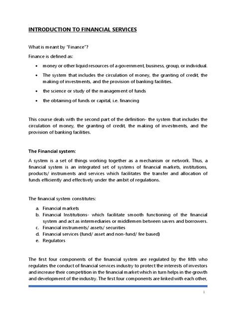 Notes On Introduction To Financial Services | PDF | Financial Markets ...