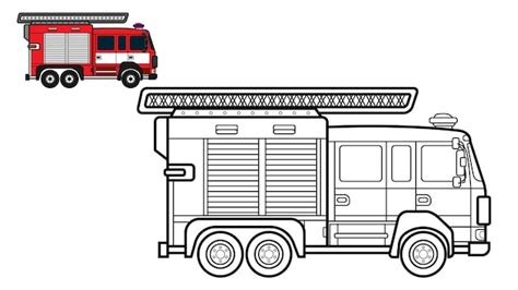 Ilustración vectorial de camión de bomberos y adecuada para colorear